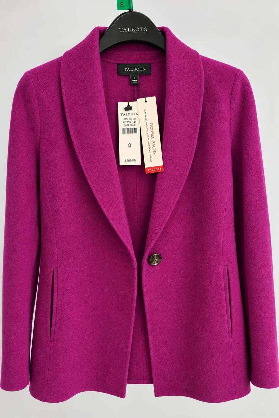 NWT Talbots Double Faced Wool Blend Blazer Raspberry Pink Size 8 MSRP $289